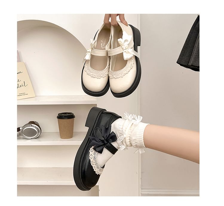 Trim Shoes Jane Bow Mary Lace Platform