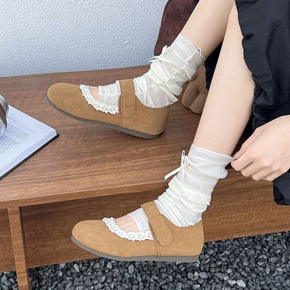 Flats Mary Lace Faux Trim Suede Jane