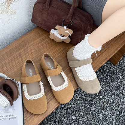 Flats Mary Lace Faux Trim Suede Jane