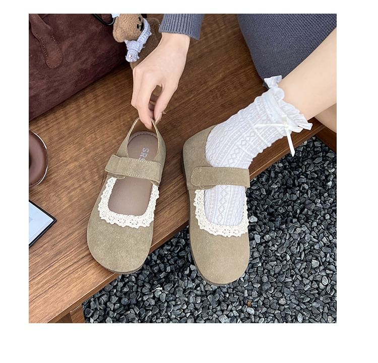 Flats Mary Lace Faux Trim Suede Jane