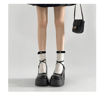 Ankle Strap Pumps Platform Heel Block