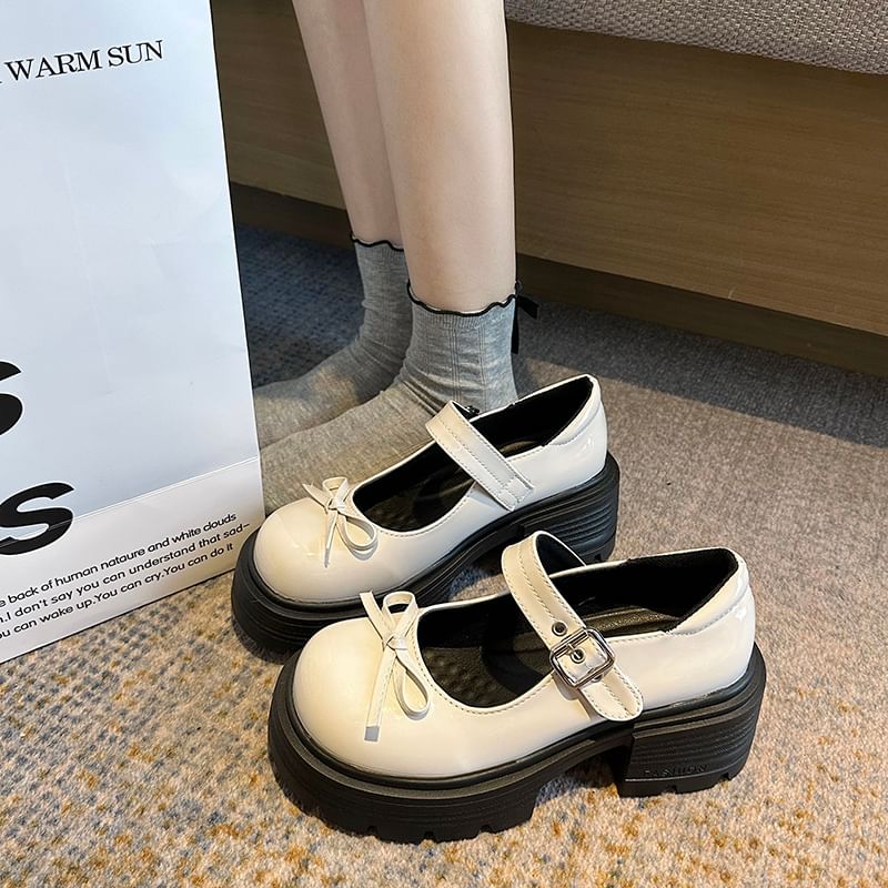 Mary Patent Bow Platform Leather Shoes