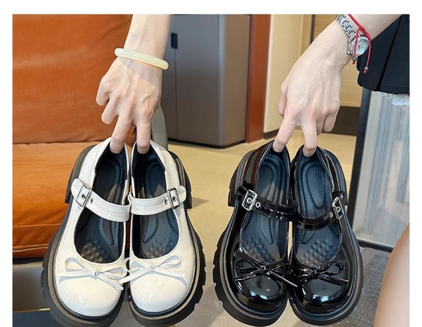 Mary Patent Bow Platform Leather Shoes