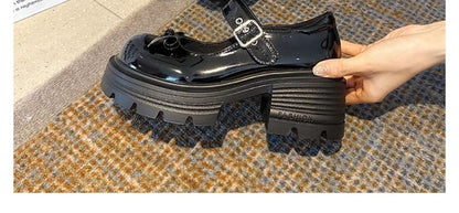 Mary Patent Bow Platform Leather Shoes