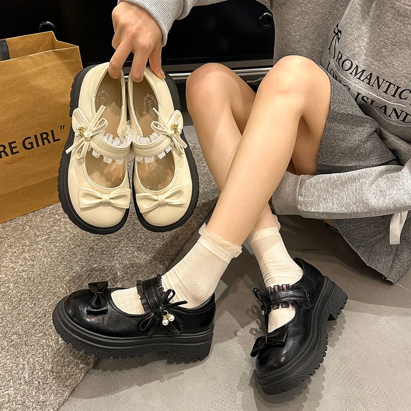 Shoes Bow Jane Frill Mary Platform