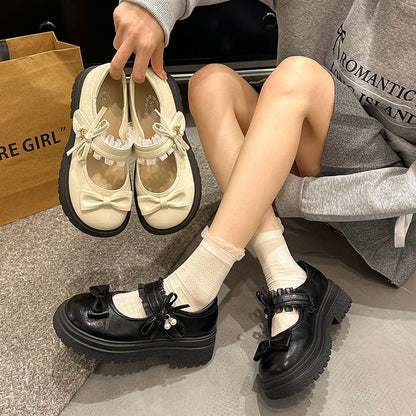 Shoes Bow Jane Frill Mary Platform