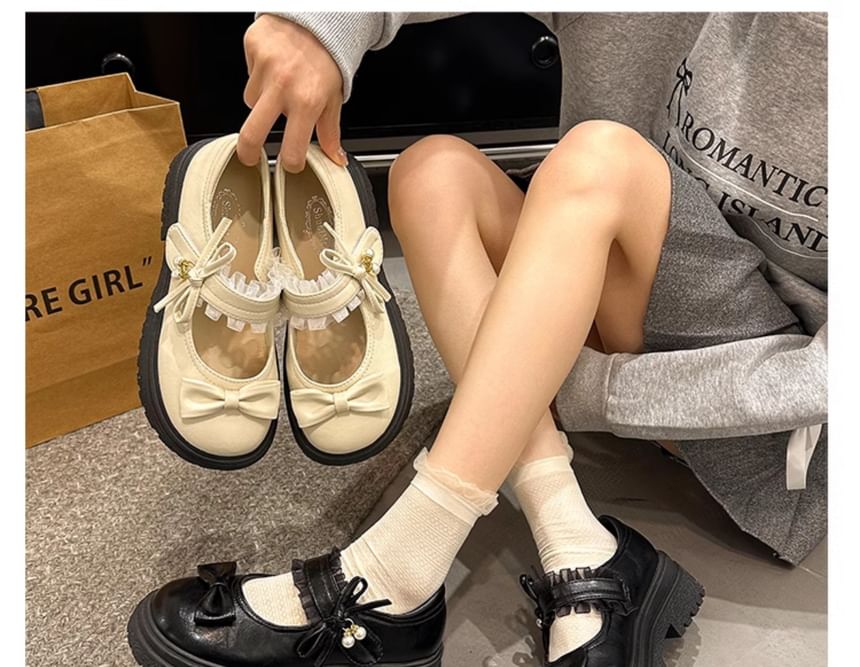 Shoes Bow Jane Frill Mary Platform