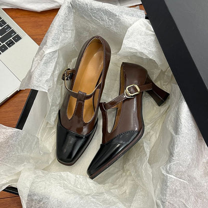 Cap T-Strap Square Pumps Toe