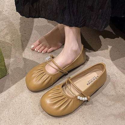 Beaded Faux Flats Mary Ruched Pearl Jane