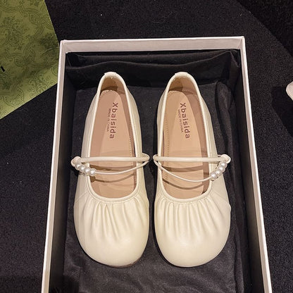 Beaded Faux Flats Mary Ruched Pearl Jane