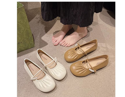 Beaded Faux Flats Mary Ruched Pearl Jane