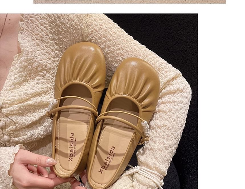 Beaded Faux Flats Mary Ruched Pearl Jane