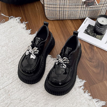 Up Lace Shoes Leather Patent Platform