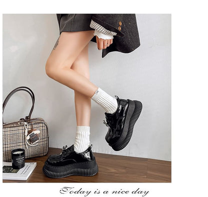 Up Lace Shoes Leather Patent Platform