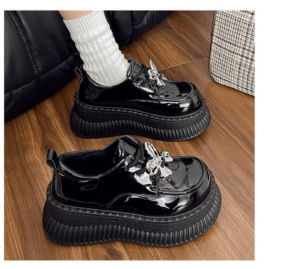 Up Lace Shoes Leather Patent Platform