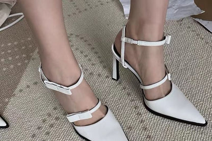 Toe Strap Stiletto Leather Pointed Patent Sandals Bow Ankle Accent