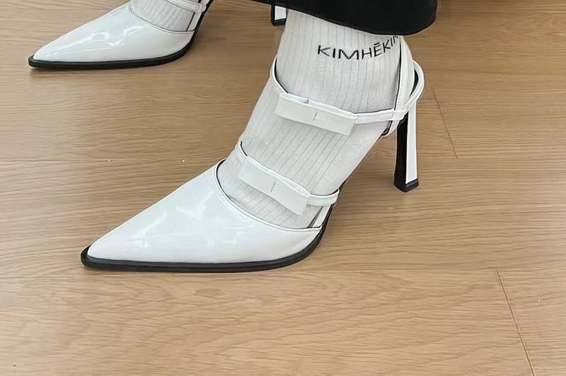 Toe Strap Stiletto Leather Pointed Patent Sandals Bow Ankle Accent