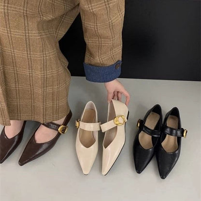 Faux Pointed Mary Shoes Jane Leather Toe Plain