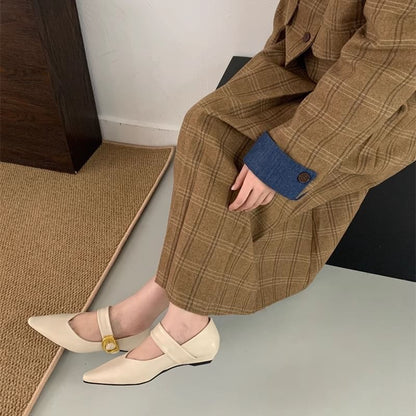 Faux Pointed Mary Shoes Jane Leather Toe Plain