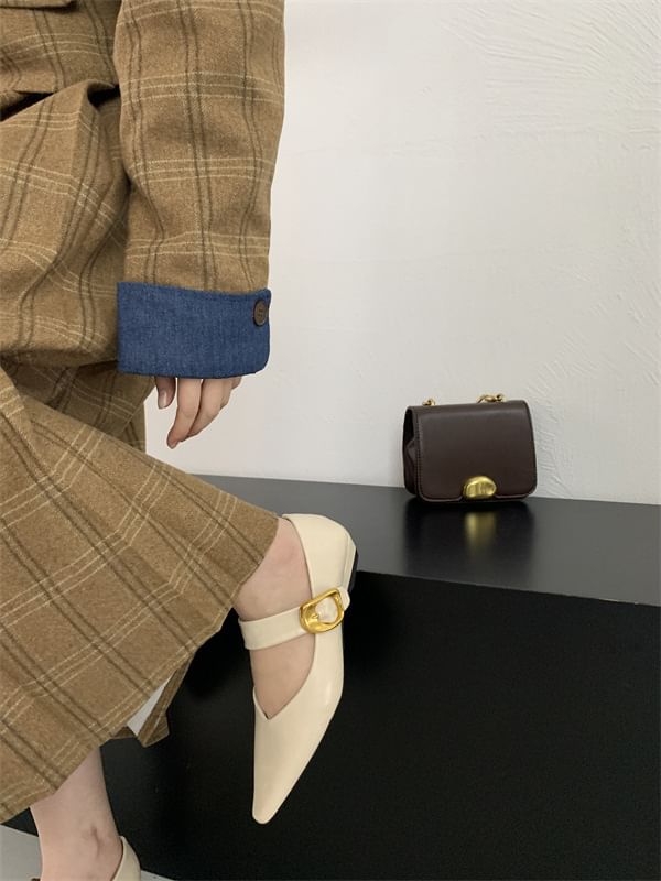 Faux Pointed Mary Shoes Jane Leather Toe Plain