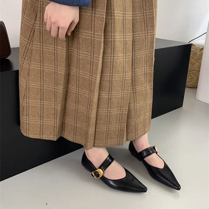 Faux Pointed Mary Shoes Jane Leather Toe Plain