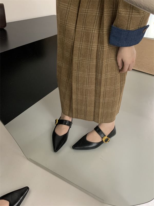 Faux Pointed Mary Shoes Jane Leather Toe Plain