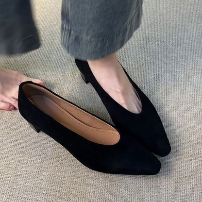 Chunky Pumps Faux Suede Plain Heel