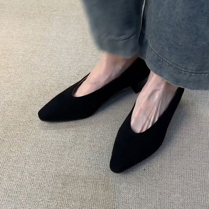 Chunky Pumps Faux Suede Plain Heel