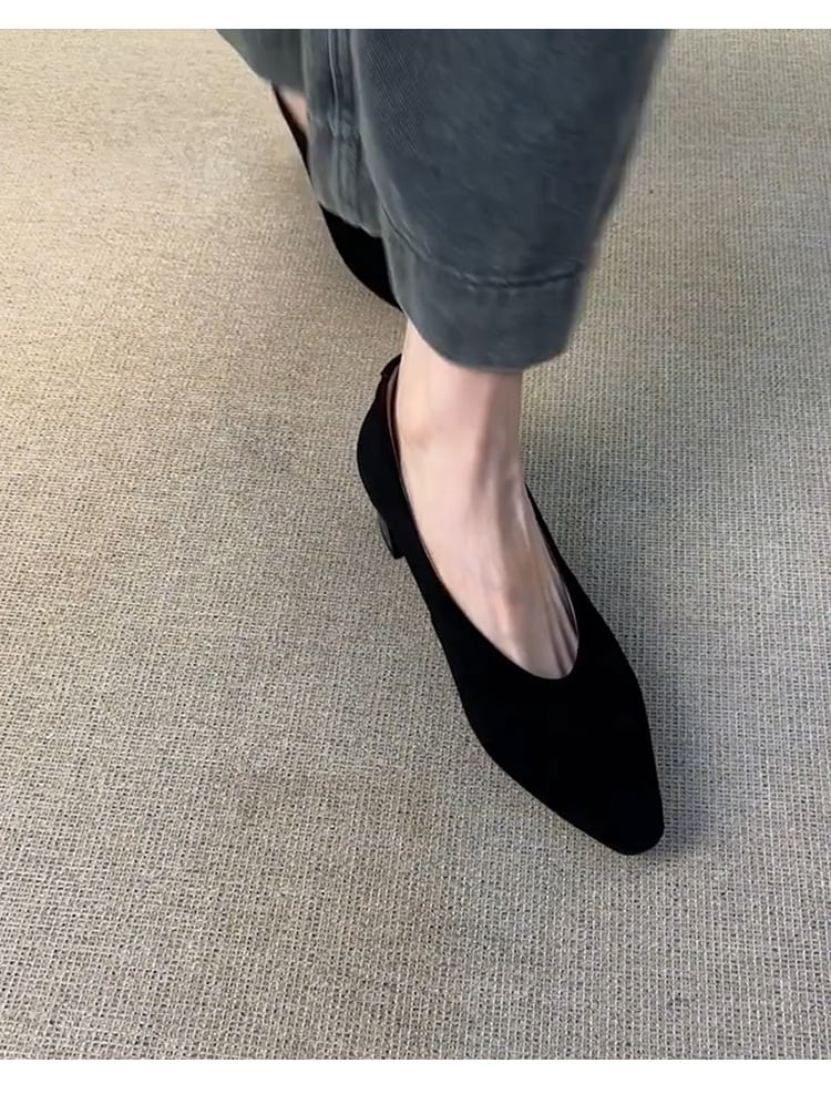 Chunky Pumps Faux Suede Plain Heel