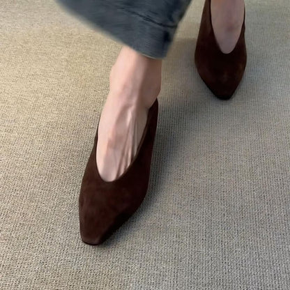 Chunky Pumps Faux Suede Plain Heel