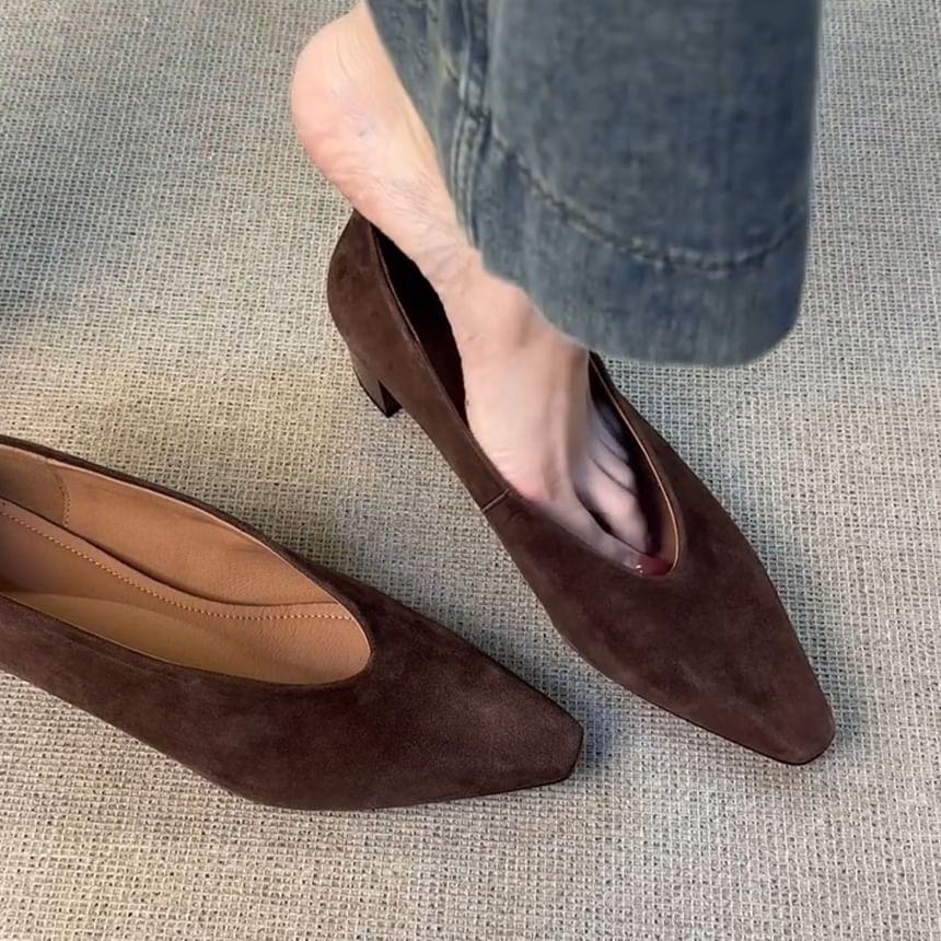 Chunky Pumps Faux Suede Plain Heel