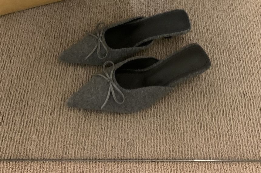 Plain Heel Bow Mules Accent Chunky Pointed Toe