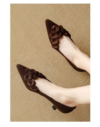 Accent Toe Flower Kitten Plain Pumps Pointed Heel