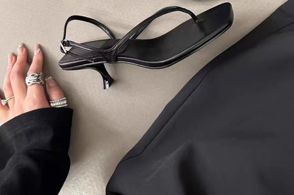 Square Heel Slingback Sandals Kitten Plain Thong Toe