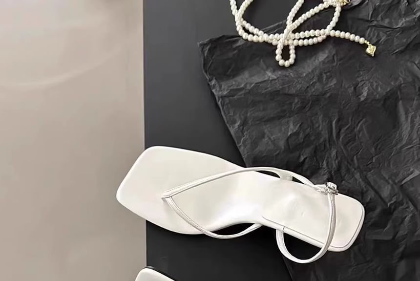 Square Heel Slingback Sandals Kitten Plain Thong Toe