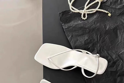 Square Heel Slingback Sandals Kitten Plain Thong Toe