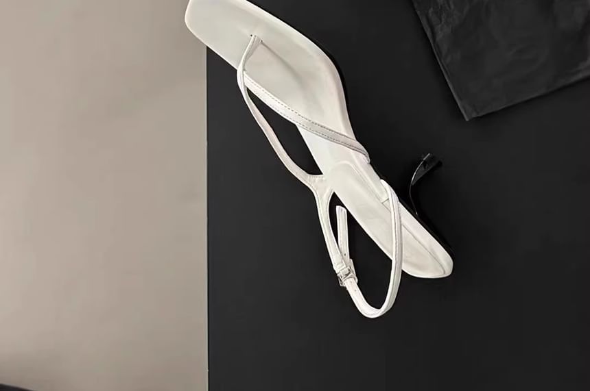 Square Heel Slingback Sandals Kitten Plain Thong Toe