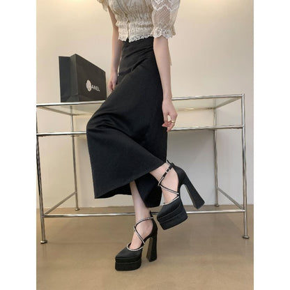 Heel Toe Chunky Pumps Accent Rhinestone Pointed D'Orsay