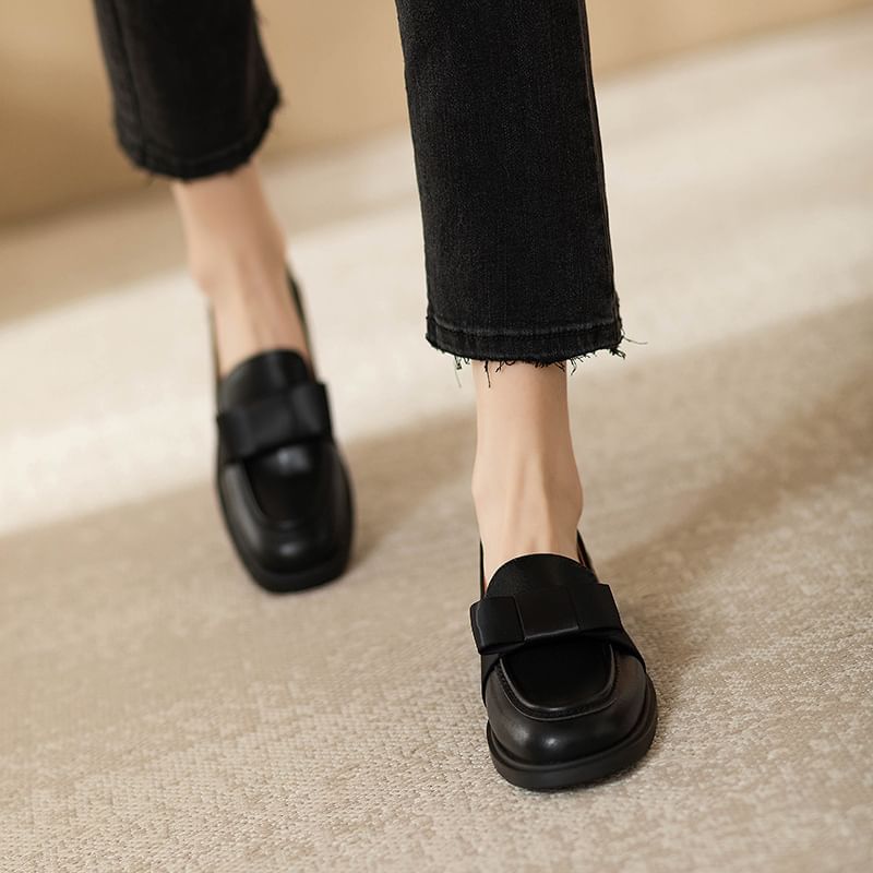 Leather Faux Loafers Accent Bow Plain