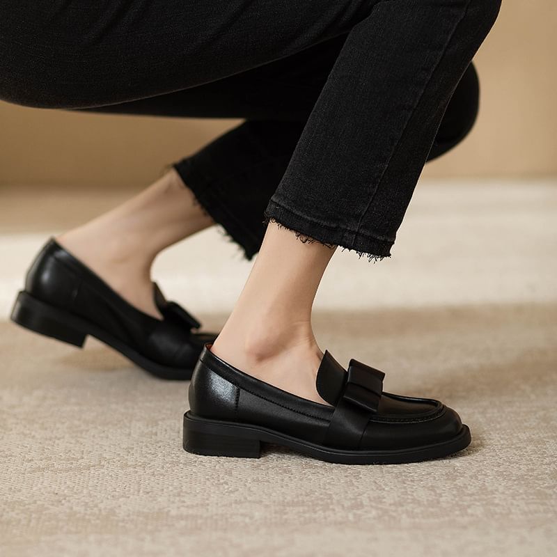 Leather Faux Loafers Accent Bow Plain