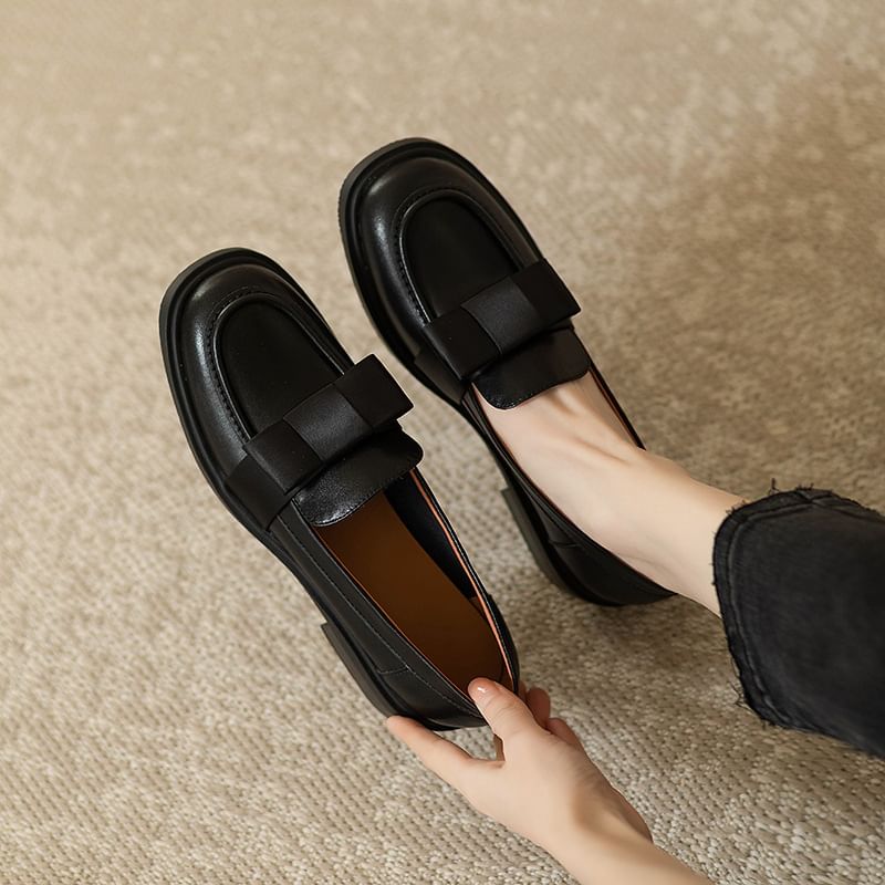 Leather Faux Loafers Accent Bow Plain