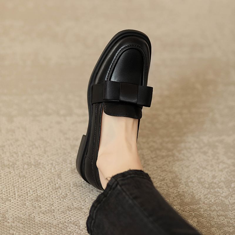 Leather Faux Loafers Accent Bow Plain