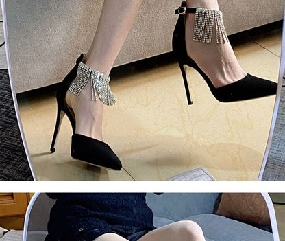 Pointed Toe Stiletto Rhinestone Fringed Pumps D'Orsay (Various Designs)
