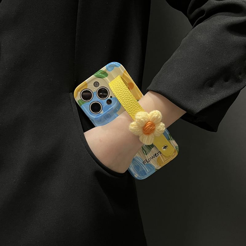 Phone with Case Floral Strap