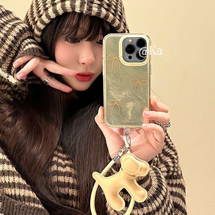with Charm Dog Phone Case Bow Strap