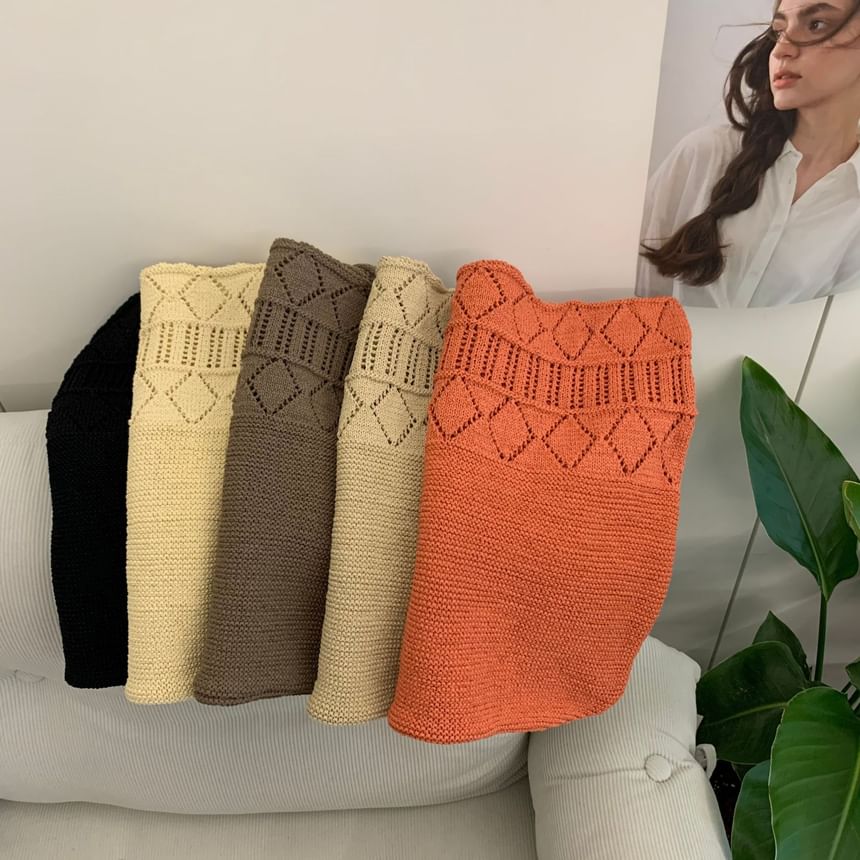 Knit Bag Pointelle Plain Tote