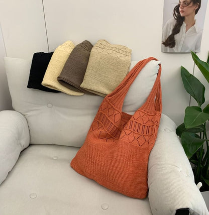 Knit Bag Pointelle Plain Tote