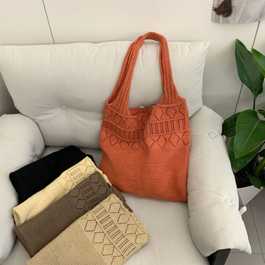 Knit Bag Pointelle Plain Tote