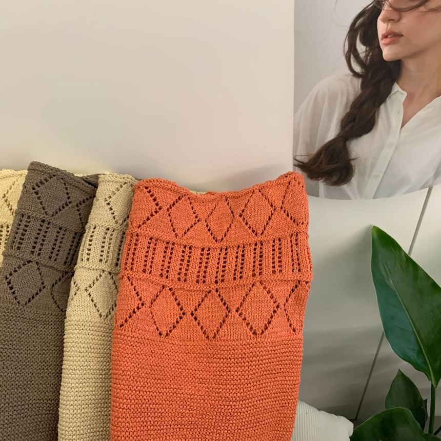 Knit Bag Pointelle Plain Tote