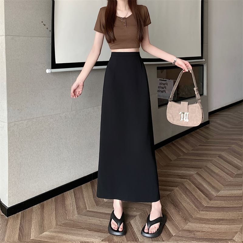 Maxi Skirt High A-Line Plain Rise Back-Slit